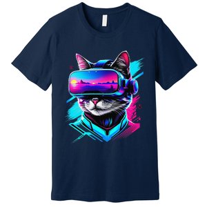 Funny Vr Gamer Cat In Vr Headset Virtual Reality Gaming Premium T-Shirt