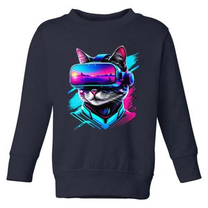 Funny Vr Gamer Cat In Vr Headset Virtual Reality Gaming Toddler Sweatshirt