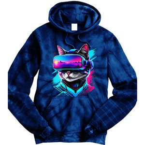 Funny Vr Gamer Cat In Vr Headset Virtual Reality Gaming Tie Dye Hoodie