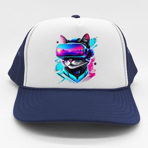 Funny Vr Gamer Cat In Vr Headset Virtual Reality Gaming Trucker Hat