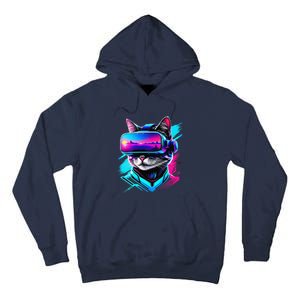 Funny Vr Gamer Cat In Vr Headset Virtual Reality Gaming Tall Hoodie