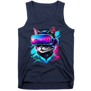 Funny Vr Gamer Cat In Vr Headset Virtual Reality Gaming Tank Top