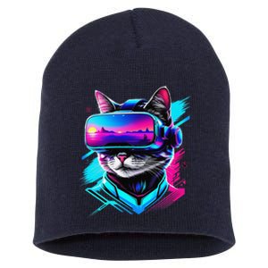 Funny Vr Gamer Cat In Vr Headset Virtual Reality Gaming Short Acrylic Beanie