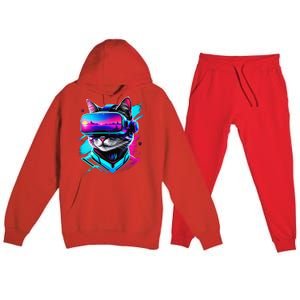 Funny Vr Gamer Cat In Vr Headset Virtual Reality Gaming Premium Hooded Sweatsuit Set