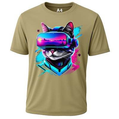 Funny Vr Gamer Cat In Vr Headset Virtual Reality Gaming Cooling Performance Crew T-Shirt