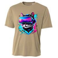 Funny Vr Gamer Cat In Vr Headset Virtual Reality Gaming Cooling Performance Crew T-Shirt