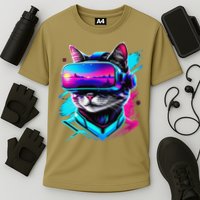 Funny Vr Gamer Cat In Vr Headset Virtual Reality Gaming Cooling Performance Crew T-Shirt