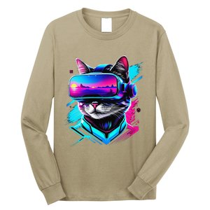 Funny Vr Gamer Cat In Vr Headset Virtual Reality Gaming Long Sleeve Shirt