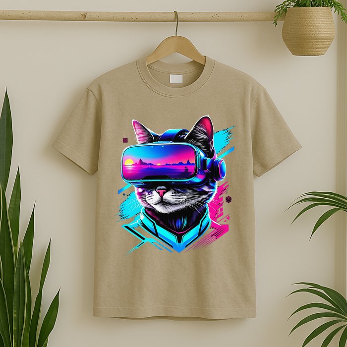 Funny Vr Gamer Cat In Vr Headset Virtual Reality Gaming T-Shirt