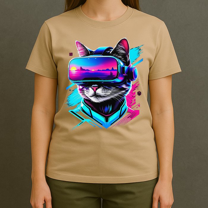 Funny Vr Gamer Cat In Vr Headset Virtual Reality Gaming T-Shirt