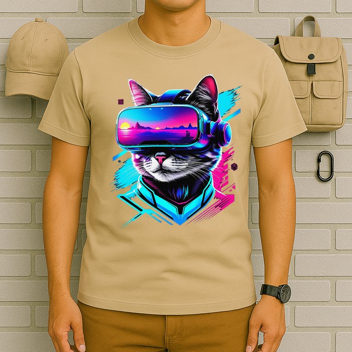 Funny Vr Gamer Cat In Vr Headset Virtual Reality Gaming T-Shirt