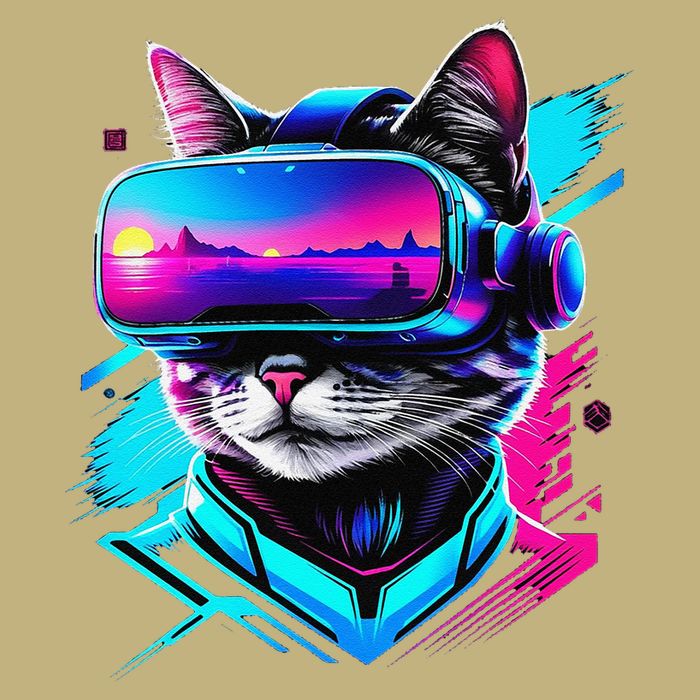 Funny Vr Gamer Cat In Vr Headset Virtual Reality Gaming T-Shirt
