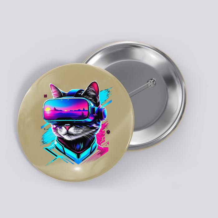 Funny Vr Gamer Cat In Vr Headset Virtual Reality Gaming Button