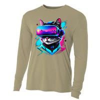 Funny Vr Gamer Cat In Vr Headset Virtual Reality Gaming Cooling Performance Long Sleeve Crew