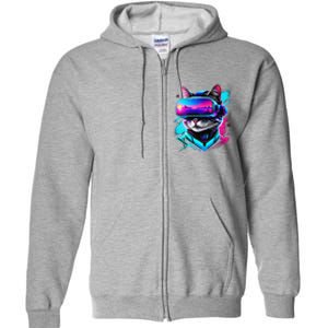 Funny Vr Gamer Cat In Vr Headset Virtual Reality Gaming Full Zip Hoodie