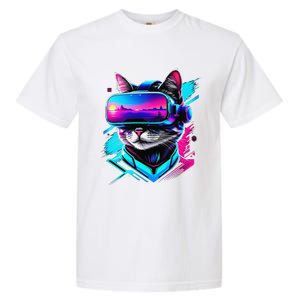 Funny Vr Gamer Cat In Vr Headset Virtual Reality Gaming Garment-Dyed Heavyweight T-Shirt