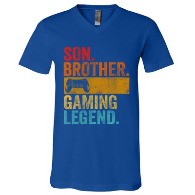 Funny Video Gamer Son Brother Gaming Legend Gift V-Neck T-Shirt