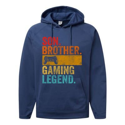 Funny Video Gamer Son Brother Gaming Legend Gift Performance Fleece Hoodie