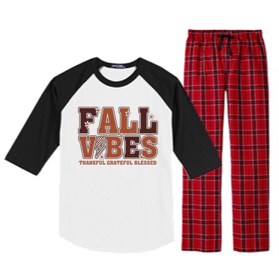 Fall Vibes Groovy Thankful Grateful Blessed Pumpkin Spice Cool Gift Raglan Sleeve Pajama Set