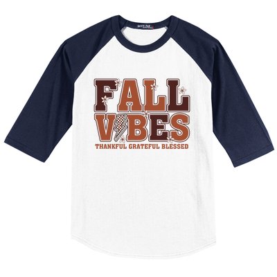 Fall Vibes Groovy Thankful Grateful Blessed Pumpkin Spice Cool Gift Baseball Sleeve Shirt