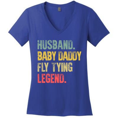 Funny Vintage Husband Daddy Fly Tying Legend Gift Women's V-Neck T-Shirt