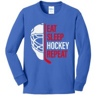 Funny Vintage Hockey Quote Eat Sleep Hockey Repeat Gift Kids Long Sleeve Shirt