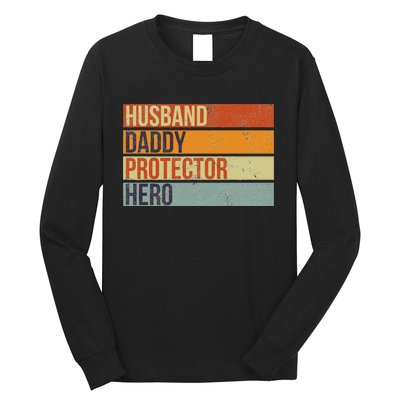 Funny Vintage Husband Daddy Protector Hero Fathers Day Dad Long Sleeve Shirt