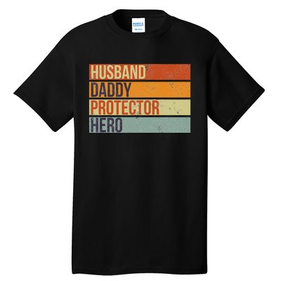 Funny Vintage Husband Daddy Protector Hero Fathers Day Dad Tall T-Shirt