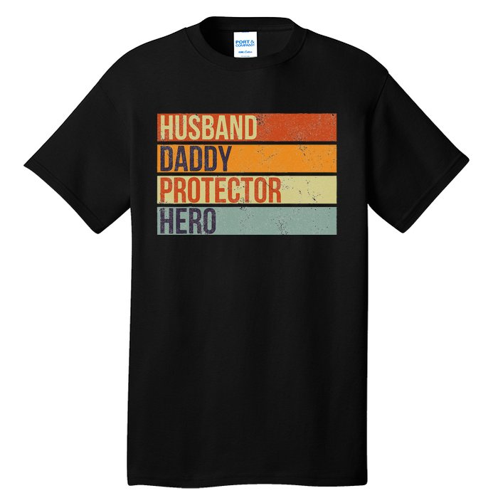 Funny Vintage Husband Daddy Protector Hero Fathers Day Dad Tall T-Shirt