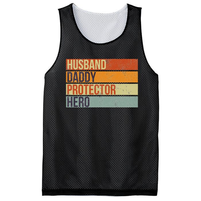 Funny Vintage Husband Daddy Protector Hero Fathers Day Dad Mesh Reversible Basketball Jersey Tank