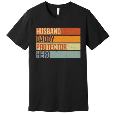 Funny Vintage Husband Daddy Protector Hero Fathers Day Dad Premium T-Shirt