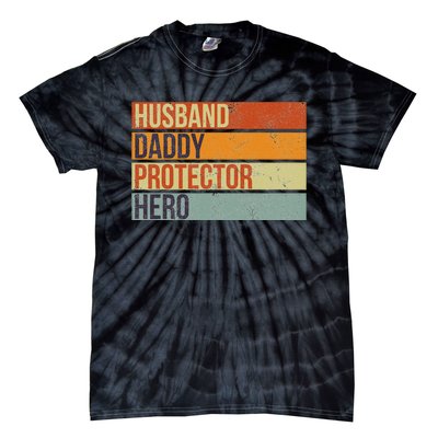 Funny Vintage Husband Daddy Protector Hero Fathers Day Dad Tie-Dye T-Shirt