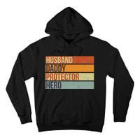 Funny Vintage Husband Daddy Protector Hero Fathers Day Dad Tall Hoodie