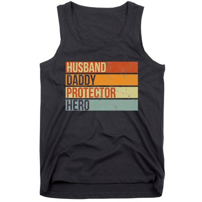 Funny Vintage Husband Daddy Protector Hero Fathers Day Dad Tank Top