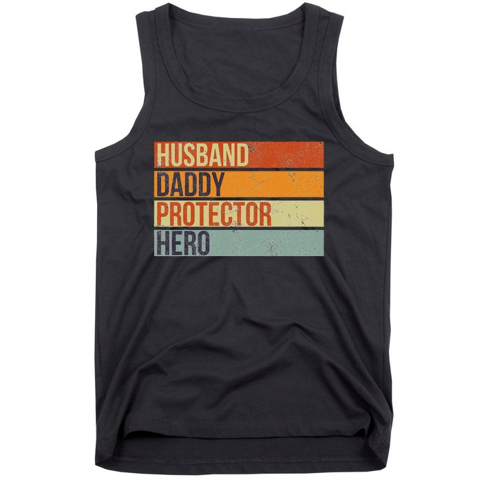 Funny Vintage Husband Daddy Protector Hero Fathers Day Dad Tank Top