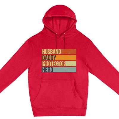 Funny Vintage Husband Daddy Protector Hero Fathers Day Dad Premium Pullover Hoodie