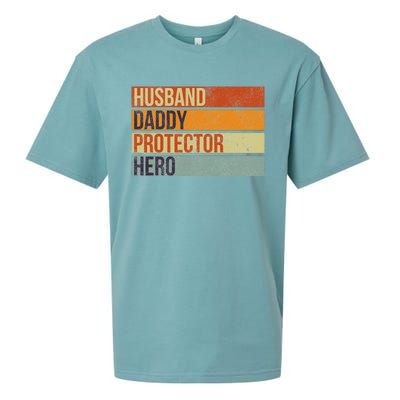 Funny Vintage Husband Daddy Protector Hero Fathers Day Dad Sueded Cloud Jersey T-Shirt