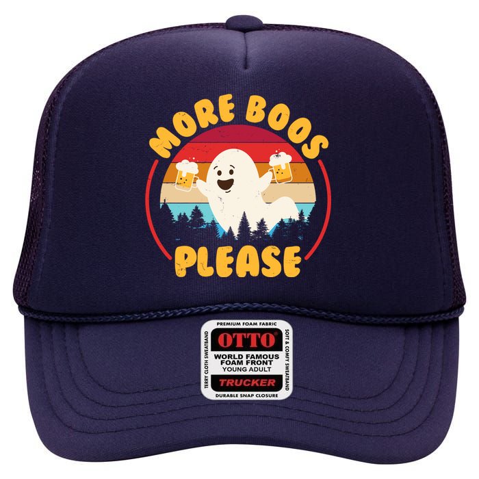 Funny Vintage Halloween More Boos Please Beer Lover Ghost High Crown Mesh Back Trucker Hat