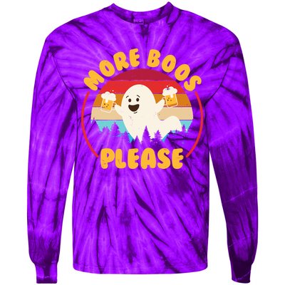 Funny Vintage Halloween More Boos Please Beer Lover Ghost Tie-Dye Long Sleeve Shirt