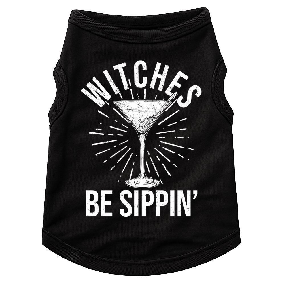 Funny Vintage Halloween Witches Be Sippin Martini Doggie Tank