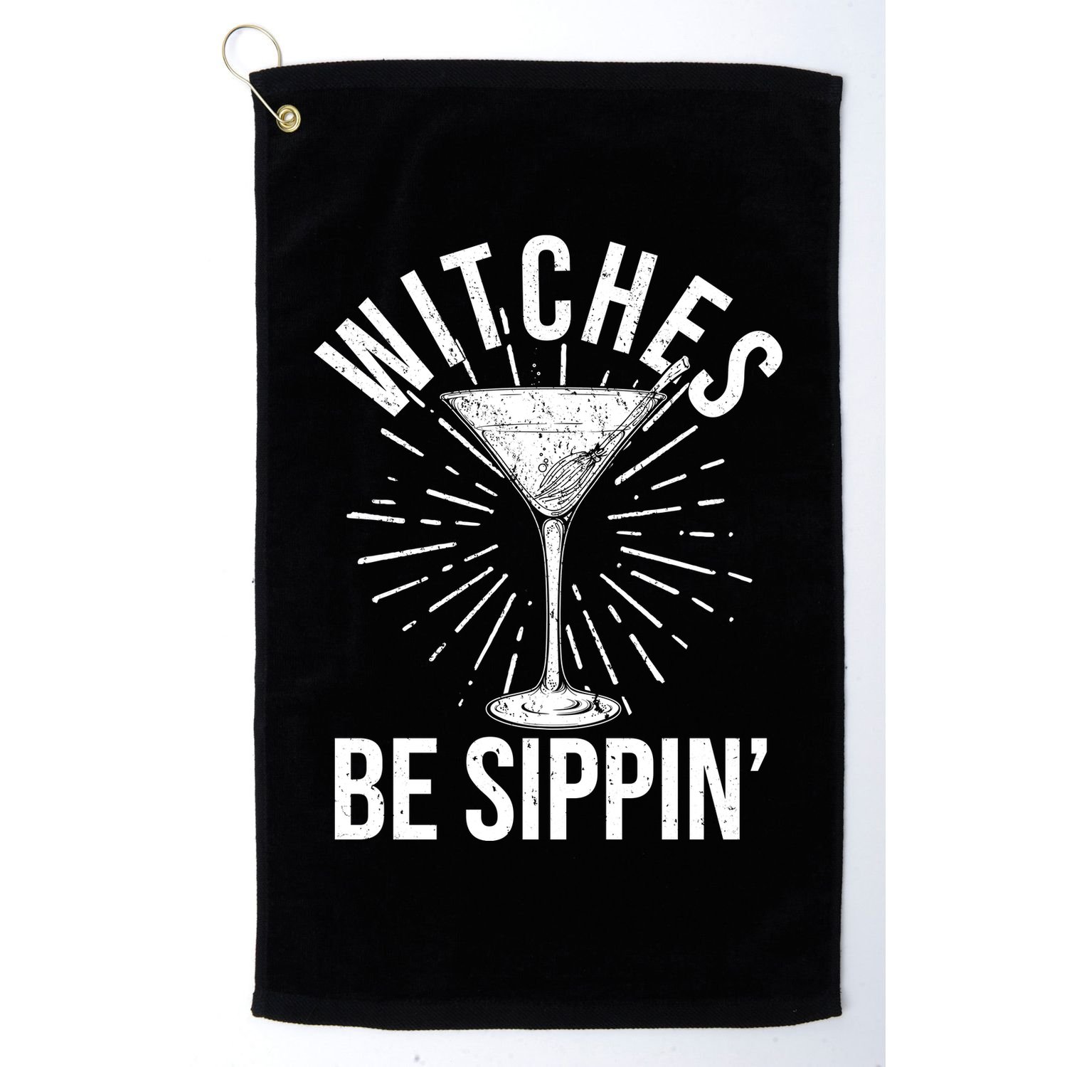 Funny Vintage Halloween Witches Be Sippin Martini Golf Towel