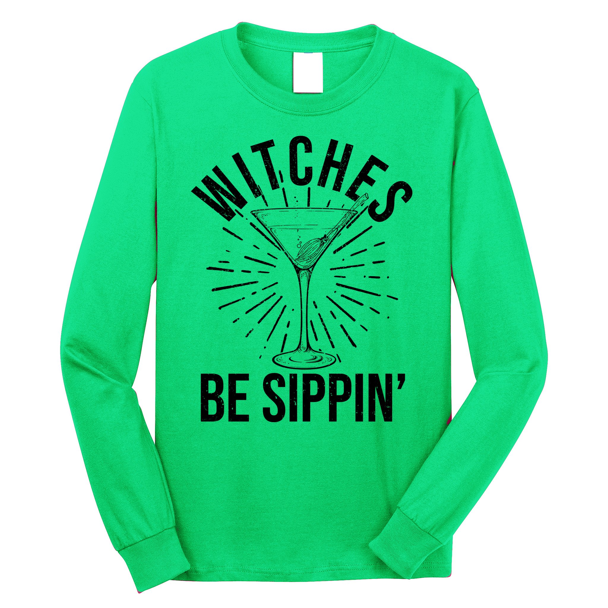 Funny Vintage Halloween Witches Be Sippin Martini Long Sleeve Shirt