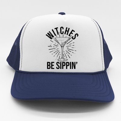 Funny Vintage Halloween Witches Be Sippin Martini Trucker Hat