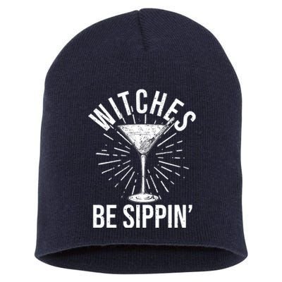 Funny Vintage Halloween Witches Be Sippin Martini Short Acrylic Beanie