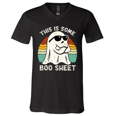 Funny Vintage Halloween Boo Ghost This Is Some Boo Sheet Gift V-Neck T-Shirt