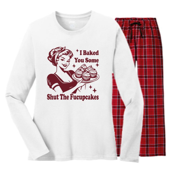 Funny Vintage Housewife I Baked You Some Shut The Fucupcakes Women's Long Sleeve Flannel Pajama Set 