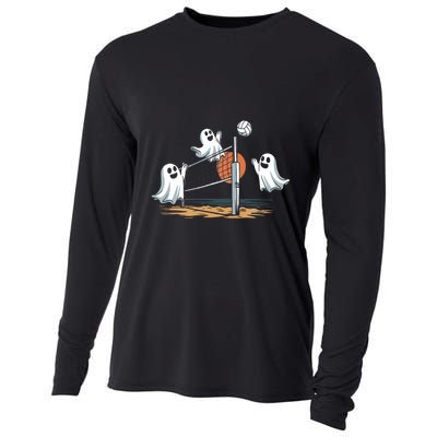 Funny Volleyball Halloween Ghostvolleyball Sports Lovers Cooling Performance Long Sleeve Crew
