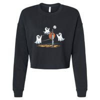 Funny Volleyball Halloween Ghostvolleyball Sports Lovers Cropped Pullover Crew