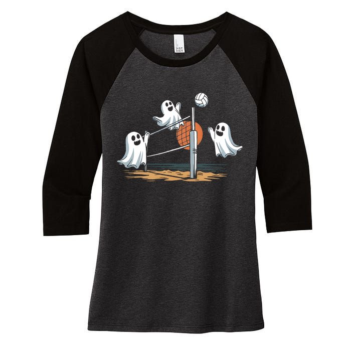 Funny Volleyball Halloween Ghostvolleyball Sports Lovers Women's Tri-Blend 3/4-Sleeve Raglan Shirt