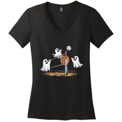 Funny Volleyball Halloween Ghostvolleyball Sports Lovers Women's V-Neck T-Shirt